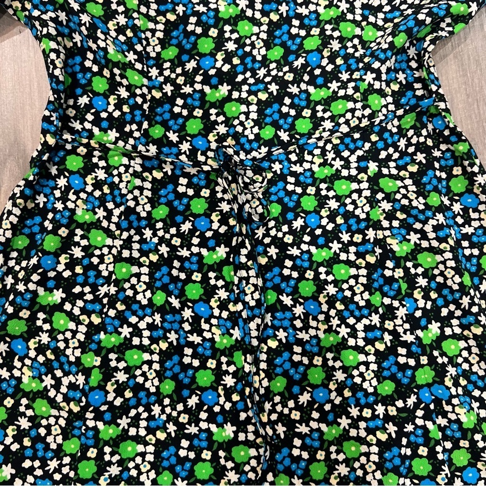 NWT ASOS Black Blue Green Floral Flutter Sleeve Midi Belted Dress Women’s US 8 - Picture 13 of 13